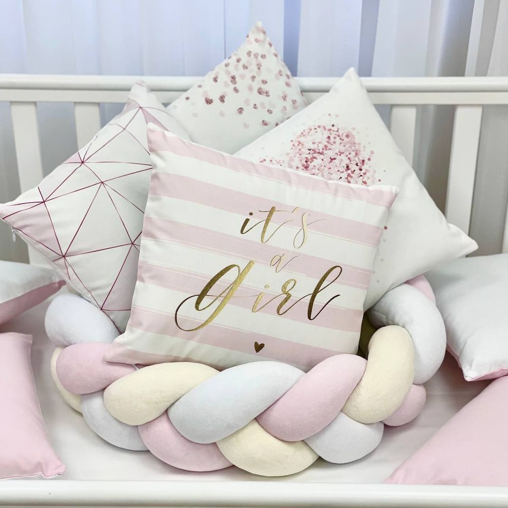 Защитные бортики в кроватку новорожденным Geometry pink, бортики без постели