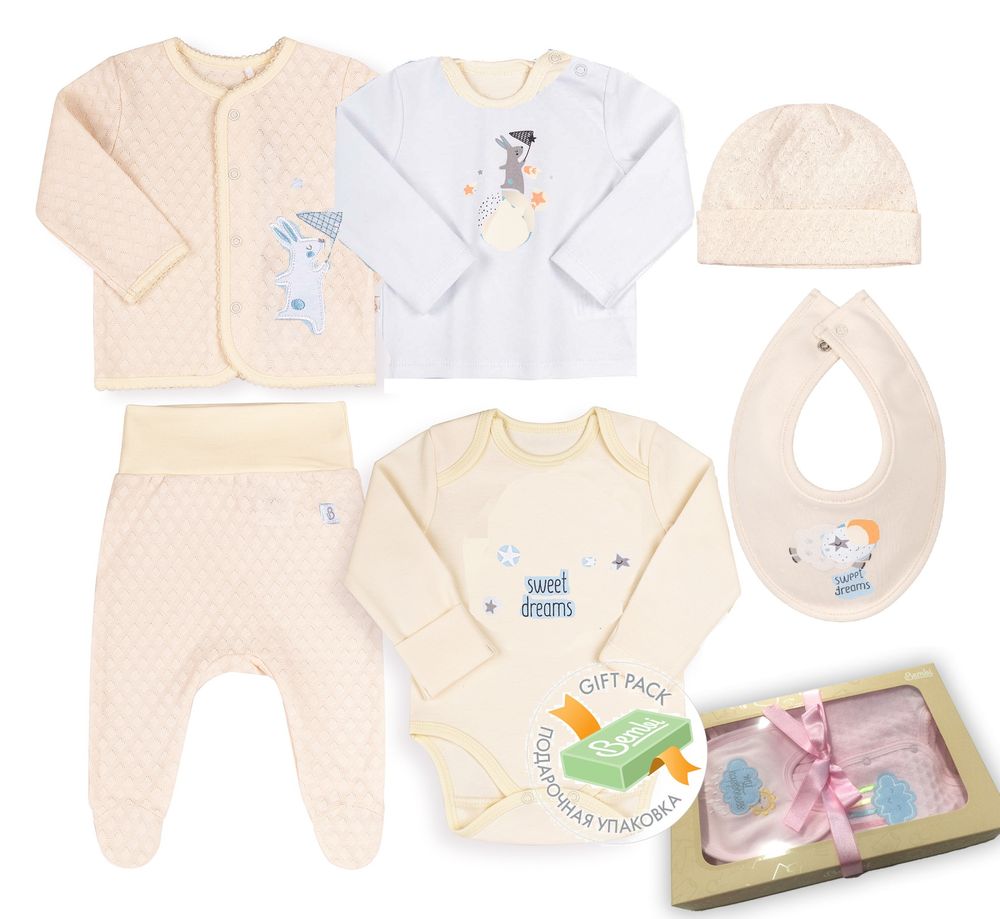 Комплект одежды для новорожденного в роддом Привет Зайка молочный, купить по лучшей цене 898 грн
