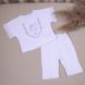 Літній трикотажний хрестильний костюм для хлопчика Маленький Янгол білий з срібною вишивкою і натуральним мереживом