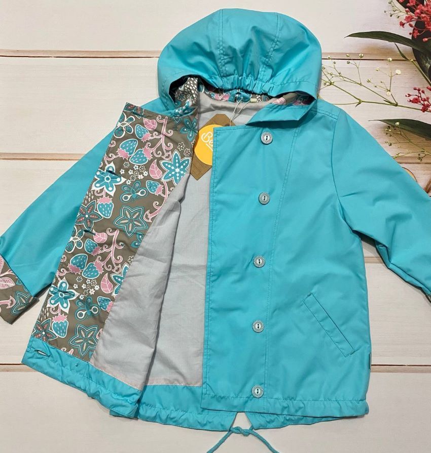 Куртка вітровка для дівчинки бірюзові квіти кт153
