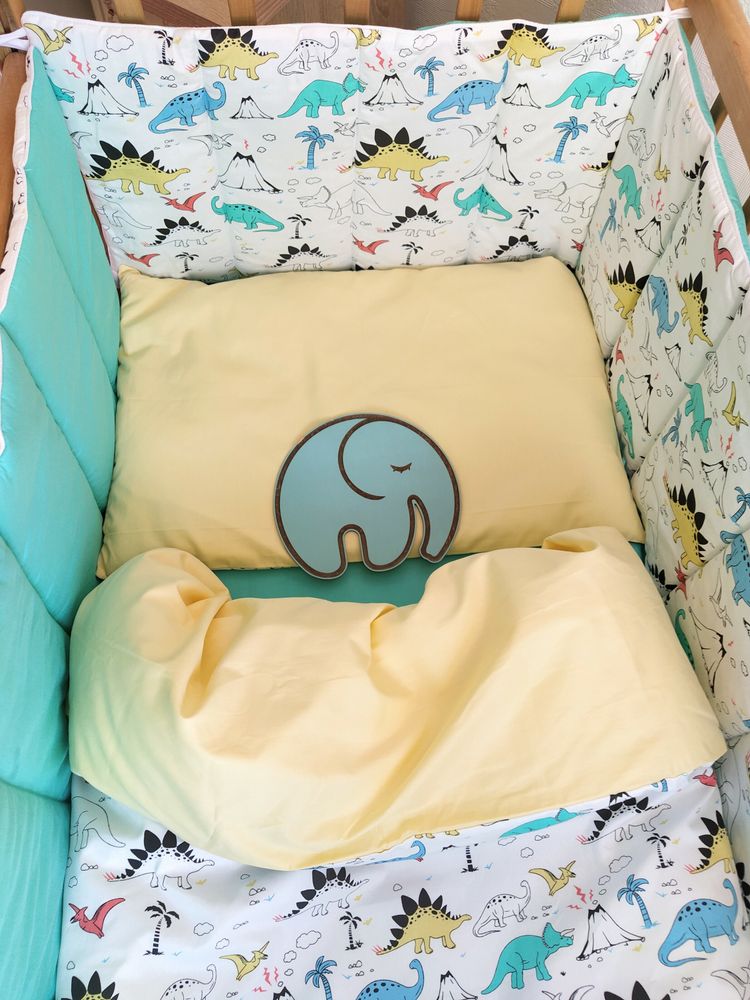 Сатиновий комплект у ліжечко Діно для немовлят, без балдахіна
