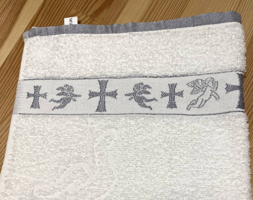 Махровий рушник на хрещення Срібний Янгол 90х47 см, Махра, Всесезонне