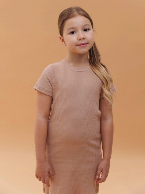 Дитяча сукня Бежевий Рубчик для дівчинки, 122, Трикотаж