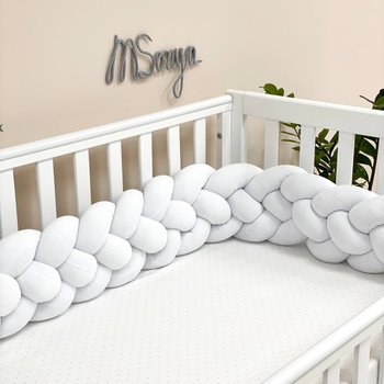 Бортики захист у ліжечко для малюків коса біла 4 плетіння 220 см
