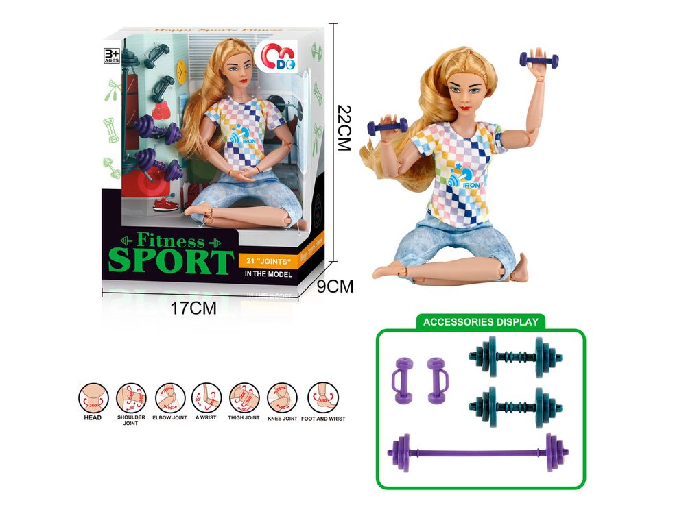 Фото, купить Лялька йогиня з спортивними аксесуарами , розмір 29 см, цена 402 грн