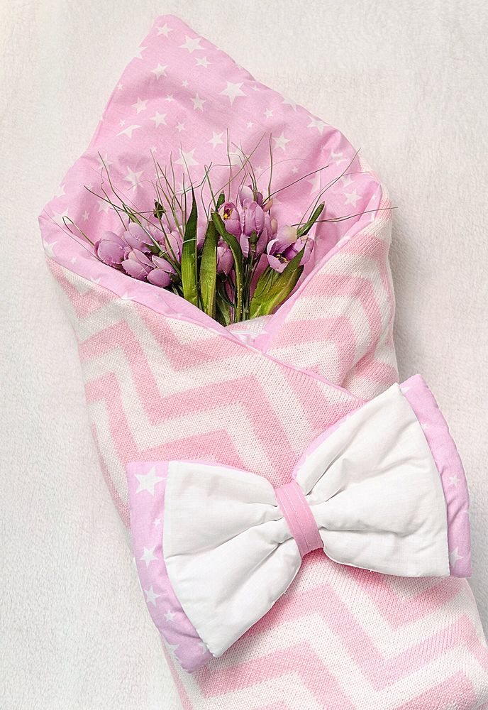 Конверт - одеяло Вязаная Волна с бязью розовый