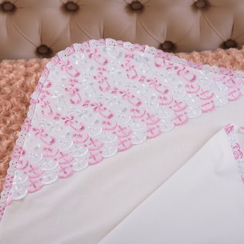 Крижма куточок на літо з тонкої бавовняної тканини міткаль Хрестильна-2 рожева