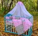 Постельный набор для новорожденных 12 защитных подушечек Облачка серо розовый, без балдахина