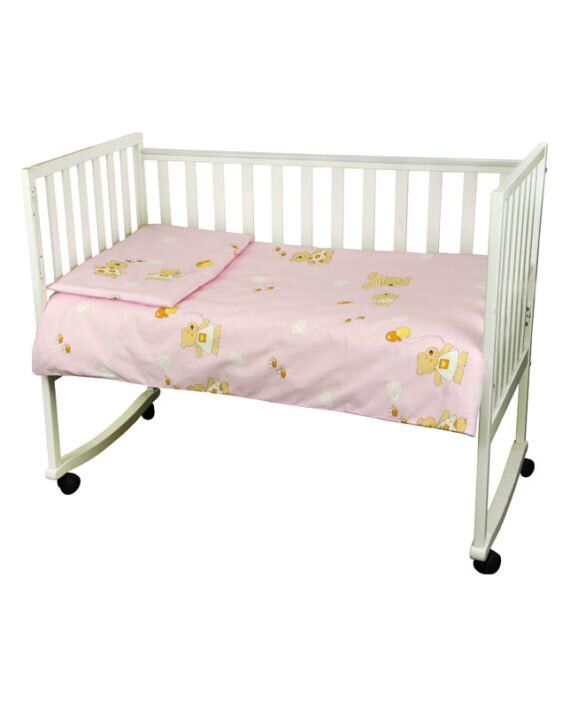 Набір в ліжко ВЕДМЕДИК із кульками Рожевий (захист + постіль), бортики без постілі
