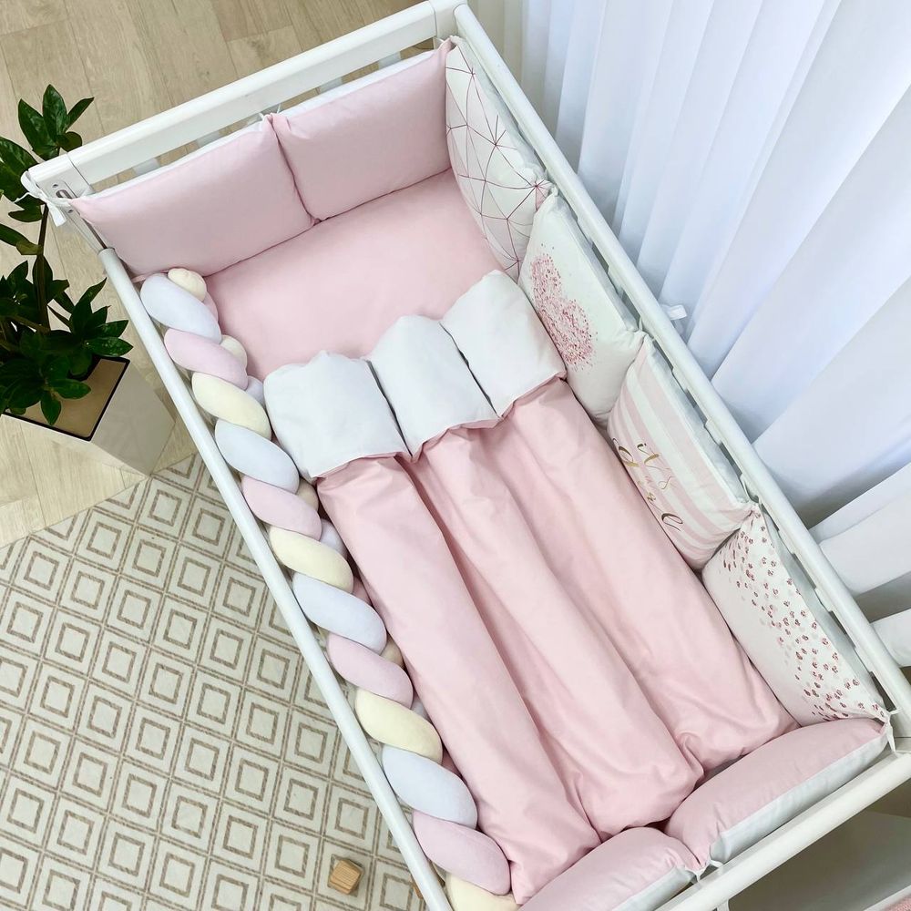 Постельное белье новорожденным с бортиками Geometry pink, с балдахином