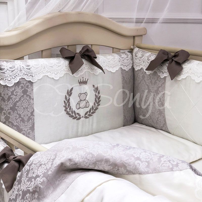 Спальный комплект для новорожденных с защитой Роскошь какао, без балдахина