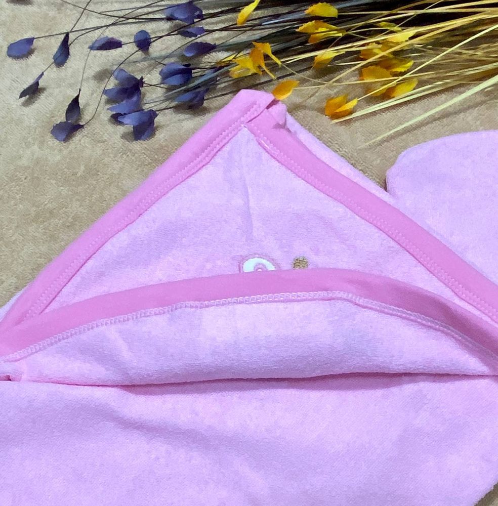 Куточок - рушник для новонародженого Жирафік рожевий, Рожевий, Махра