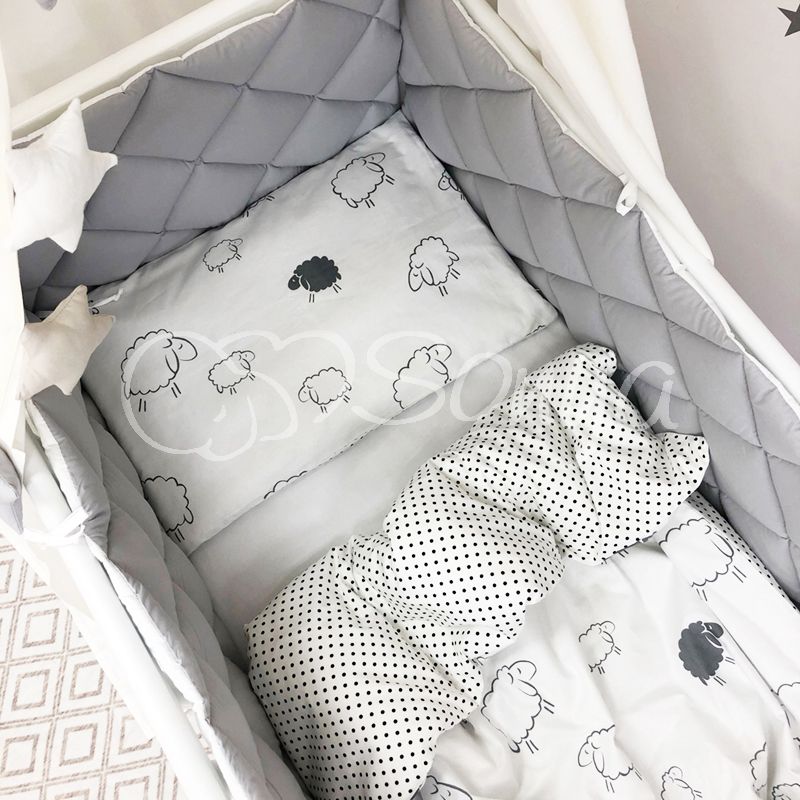 Спальный комплект с бортиками для новорожденного Sheep, без балдахина
