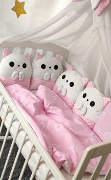 Постельное белье в кроватку для новорожденного с бортиками и балдахином Kitty розовый