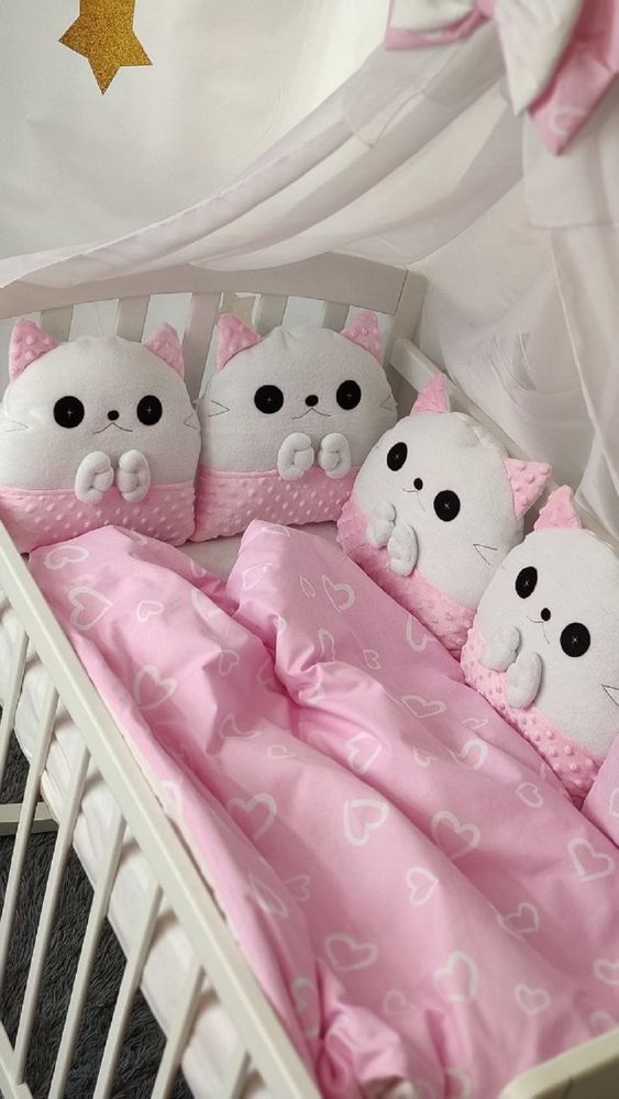 Постільна білизна в ліжечко для новонародженого з бортиками та балдахіном Kitty рожевий
