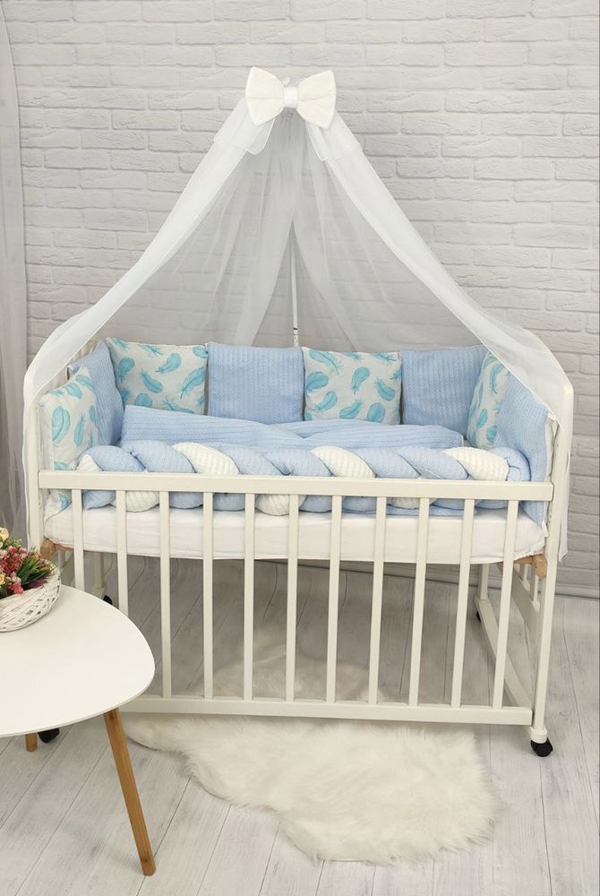 Спальний комплект в ліжечко для новонароджених з балдахіном та бортиками В'язка Піке Пірьячко