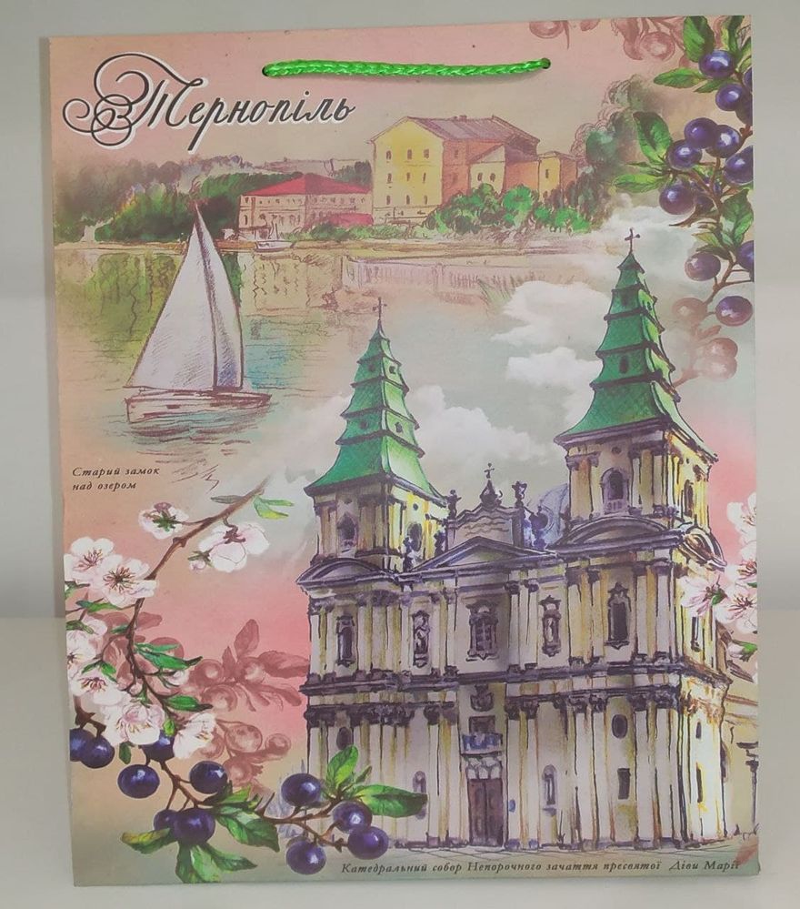 Паперовий подарунковий пакет із зображенням міста Тернопіль