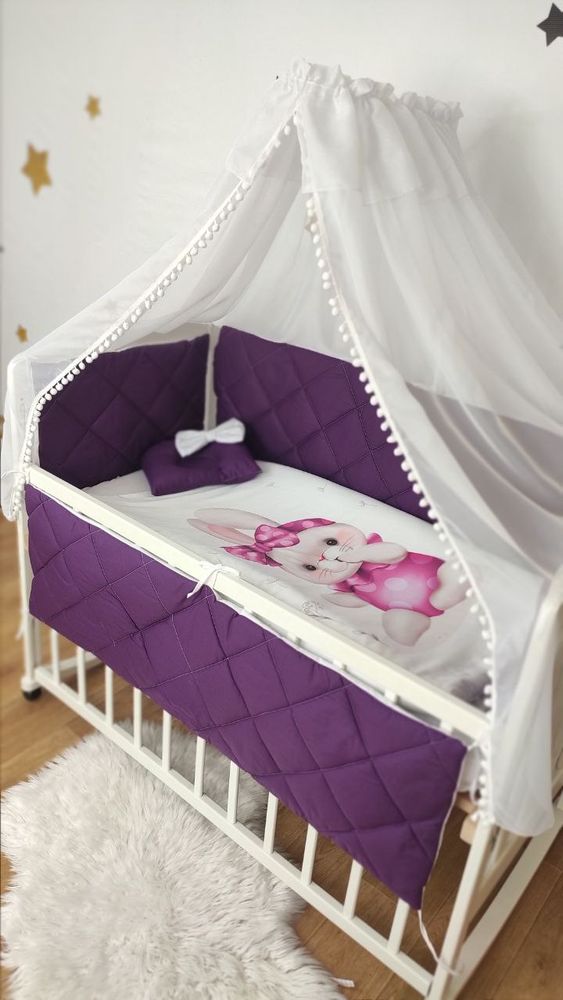 Детский постельный комплект в кроватку для новорожденных со стегаными бортиками на все 4 стороны кроватки Бантик