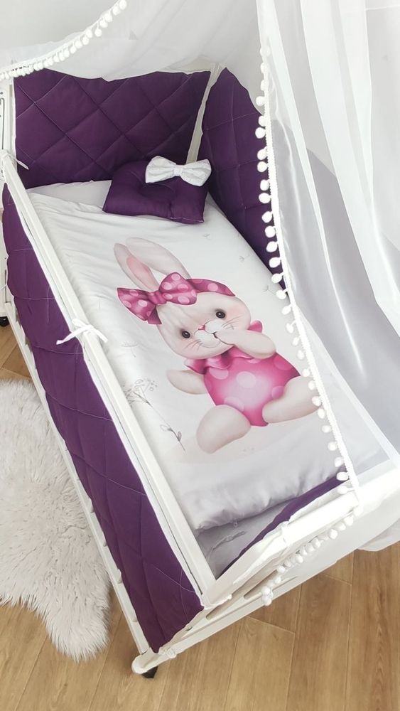 Дитячий постільний комплект у ліжечко з бортиками Бантик, с балдахіном