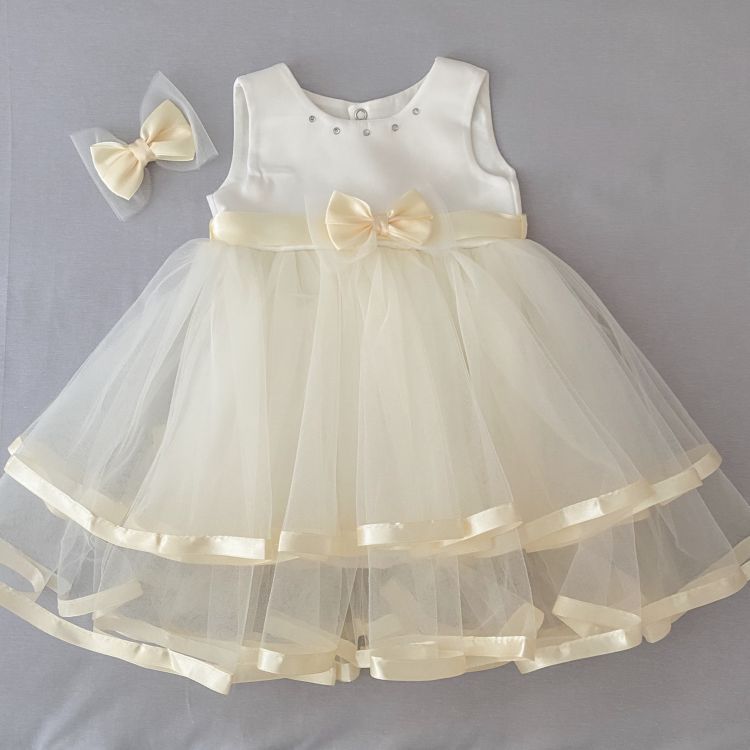 Нарядное платье с заколкой Оленка для малышки молочное