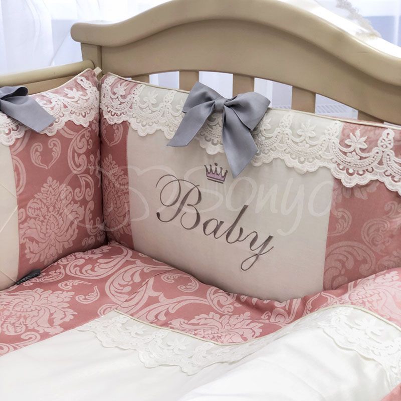 Спальный комплект для новорожденных с защитой Роскошь, с балдахином