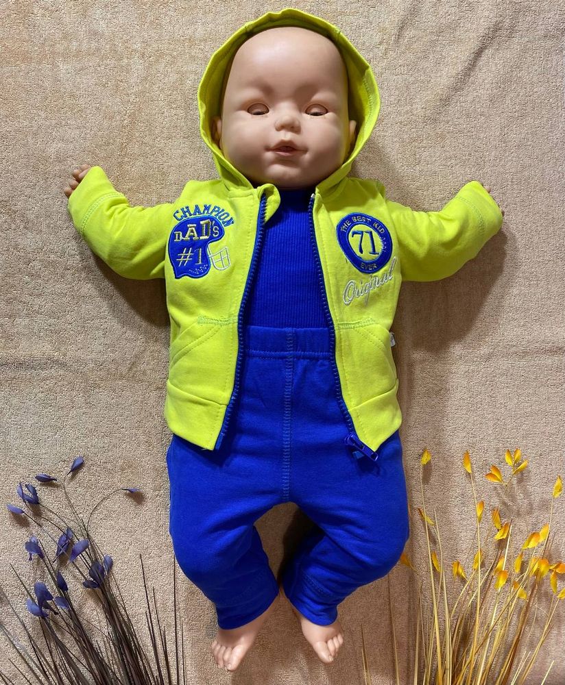 Теплый демисезонный костюм BOY для новорожденного 3 предмета, 62, Теплый футер, Костюм, комплект