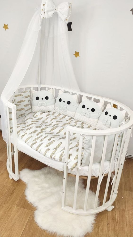 Постільна білизна в ліжечко для новонародженого з бортиками та балдахіном Kitty пір'їнка 2