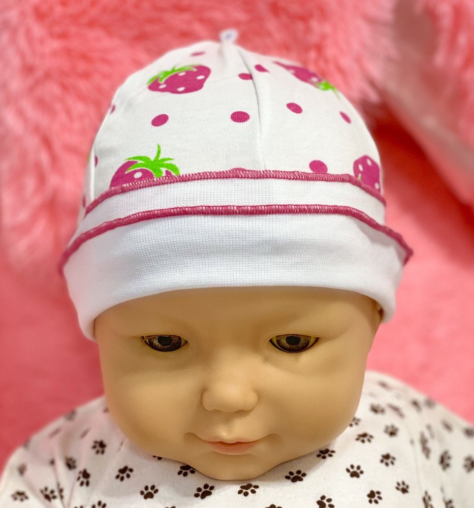 Шапочка КЛУБНИЧКА рожева для новонароджених