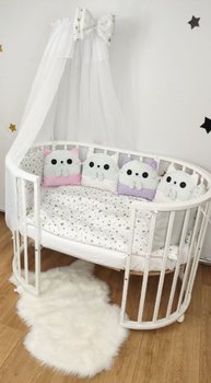 Постільна білизна в ліжечко для новонародженого з бортиками та балдахіном Kitty із серцями