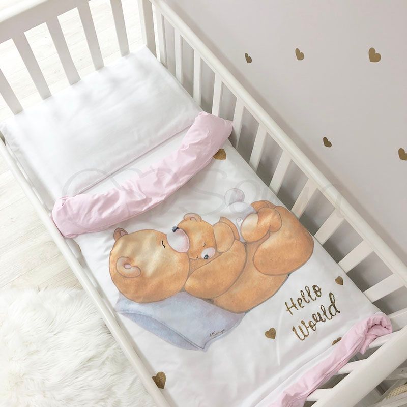 Сменный постельный комплект в кроватку для новорожденных Привет Мир фото, цена, описание