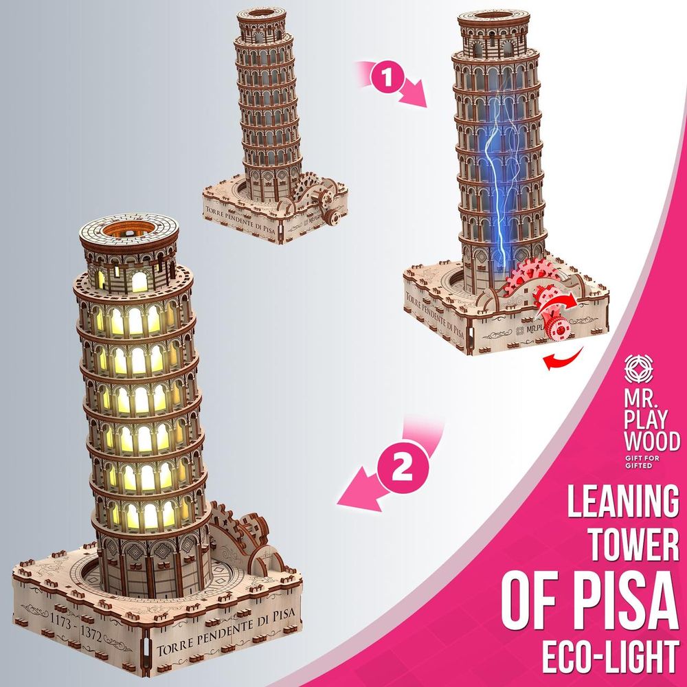 Фото, купить Пізанська вежа (Еко - лайт) механічна дерев'яна 3D-модель, цена 1 310 грн