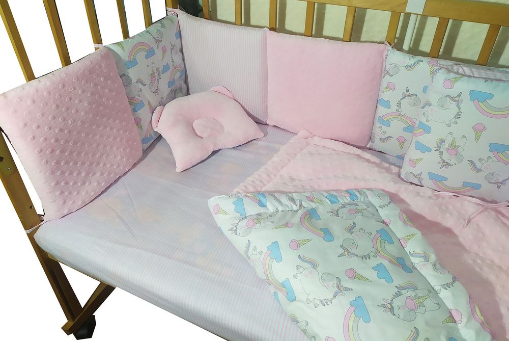 Постільний набір в ліжечко для новонародженого Єдиноріг плюш фото 2