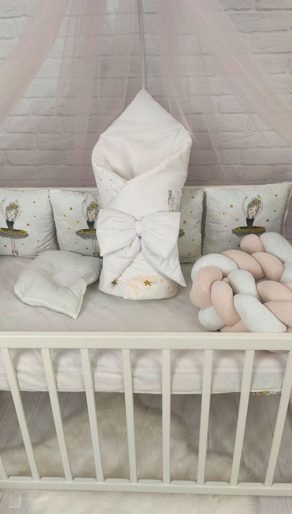 Детский постельный комплект в кроватку для новорожденных с балдахином Балерины