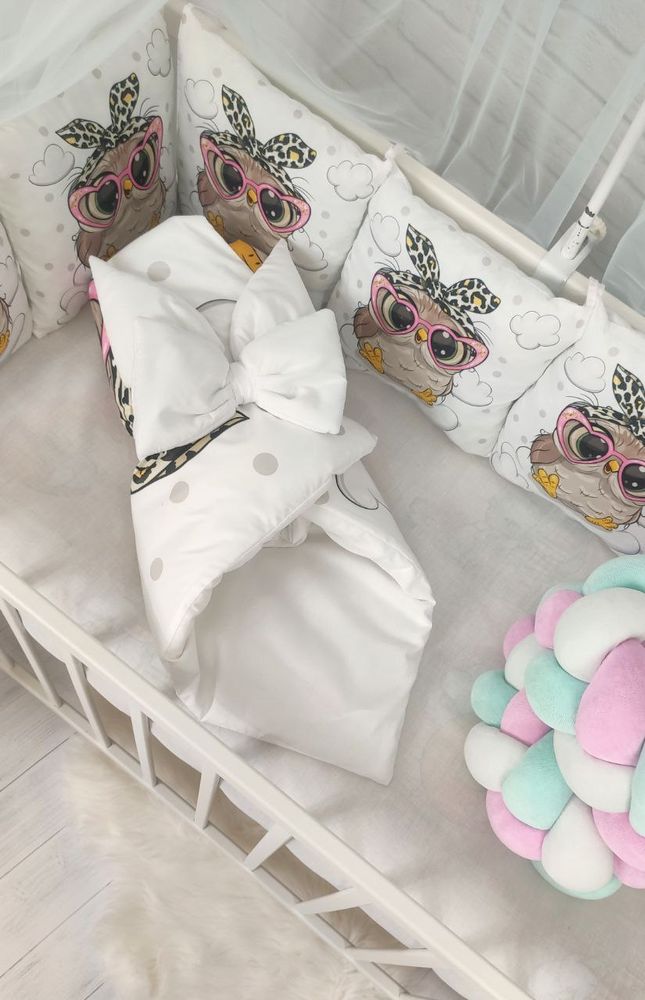 Детский постельный комплект в кроватку для новорожденных с балдахином Солоха