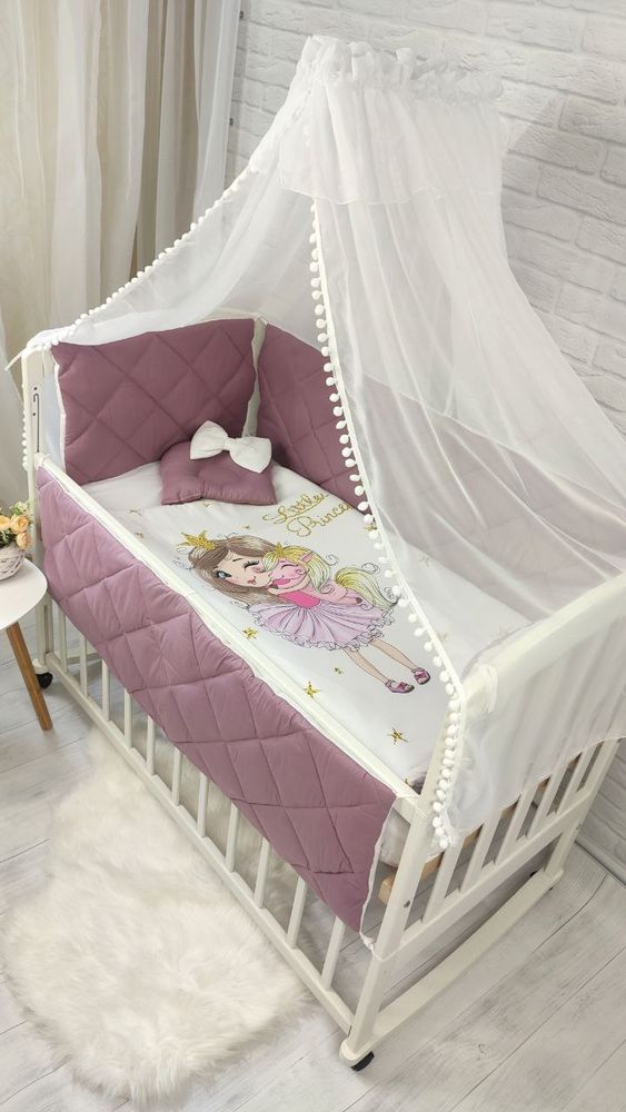 Дитячий постільний комплект у ліжечко з бортиками Princess, с балдахіном