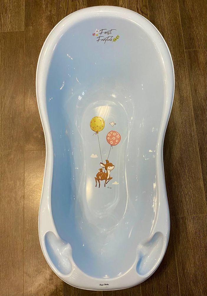 Набор для купания новорожденного Бемби: голубая ванна 102 см + горка на присосках