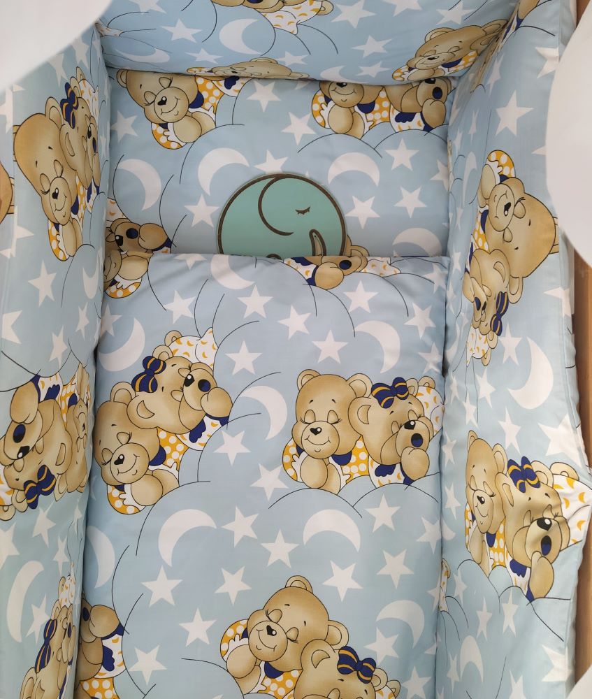 Комплект в ліжечко для немовлят Ведмедики Сплять блакитний, без балдахіна