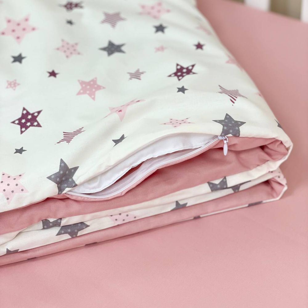 Змінний постільний комплект у ліжечко для новонароджених Зірка пудра фото, ціна, опис