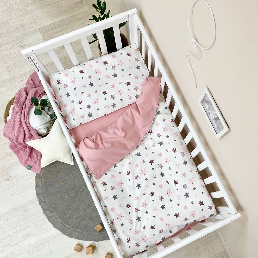 Сменный постельный комплект в кроватку для новорожденных Звезда пудра фото, цена, описание
