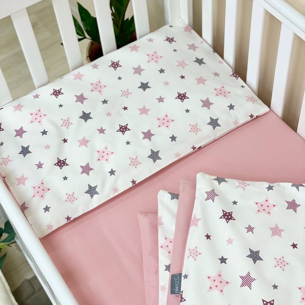 Сменный постельный комплект в кроватку для новорожденных Звезда пудра фото, цена, описание