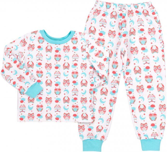 Детская байковая пижама Совушки бирюзовая, 134, Фланель, байка, Пижама