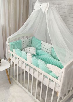 Постільна білизна в ліжечко для новонародженого з бортиками та балдахіном + коса м'ята
