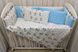 Постельный набор в кроватку голубой + Мишки 6 защитных подушечек