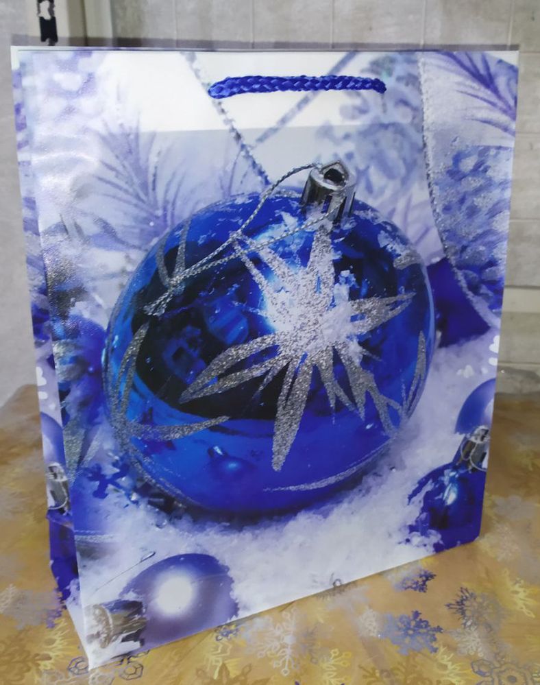 Пластиковий новорічний пакет 27х23х8,5 сині кулі, Маленькі, Новорічний