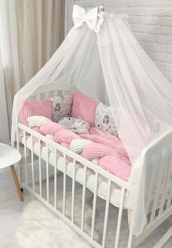 Постільна білизна в ліжечко для новонародженого з бортиками та балдахіном + коса рожевий