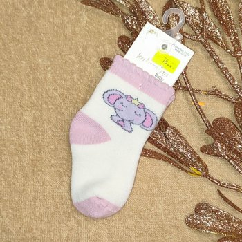 Дитячі махрові шкарпетки 12-18 місяців Слоненя молочні, 12-18 місяців (р.21-23), Махра