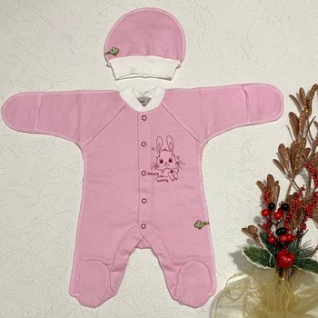 Комбинезон + шапочка Happy розовый для маловесных деток, Размер на рост 50 см, Фланель, байка