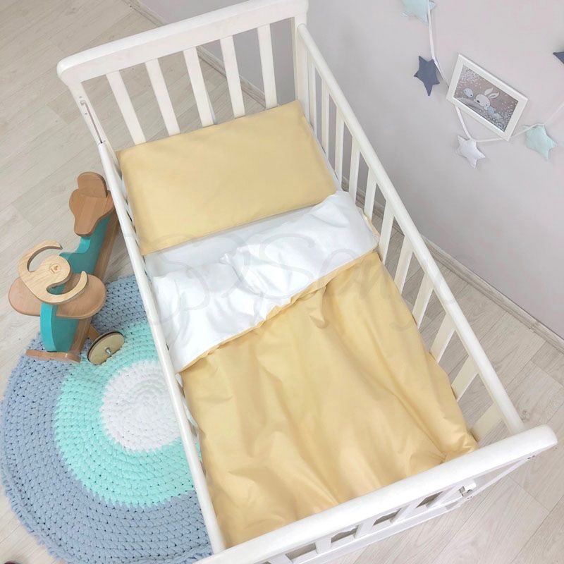 Змінний постільний комплект у ліжечко для новонароджених гірчичний фото, ціна, опис