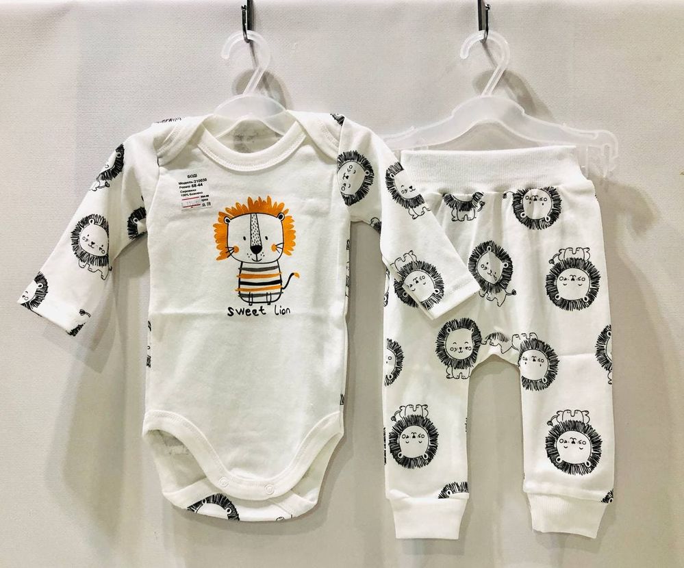 Комплект для новонароджених Левеня боді + штанці молочний інтерлок
