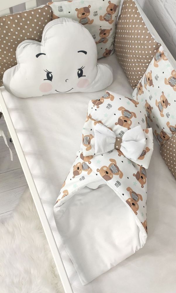 Гарний дитячий постільний комплект у ліжечко для новонароджених з бортами Хмарка Теді